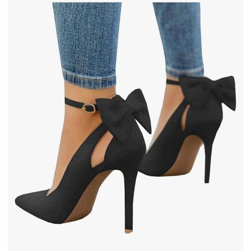 Womens Size 10 High Heels Bow Tie Back Sexy Stiletto Ankle Strap Wedding...